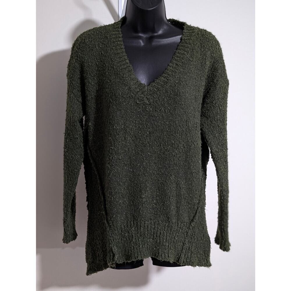 RACHEAL Olive Green Bouclé Knit Sweater - Size Medium